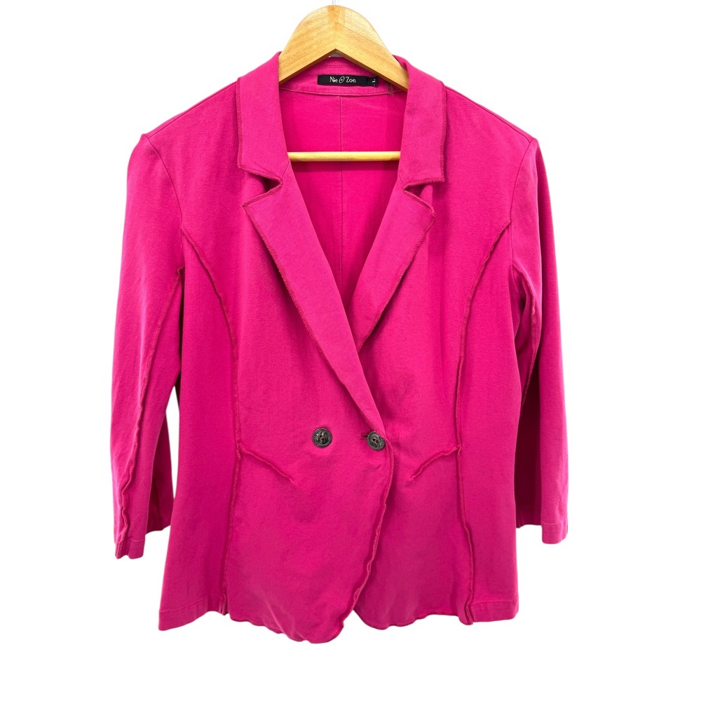 Nic‎ + Zoe Pink Cotton Stretch Blazer Open Front Raw Edge Jacket Lagenlook L